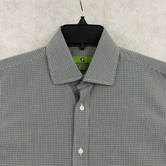 Bristol & Bull Shirt Mens Size Medium 15- 15 1/2 32/33 Blue Check Button Up - Picture 4 of 14